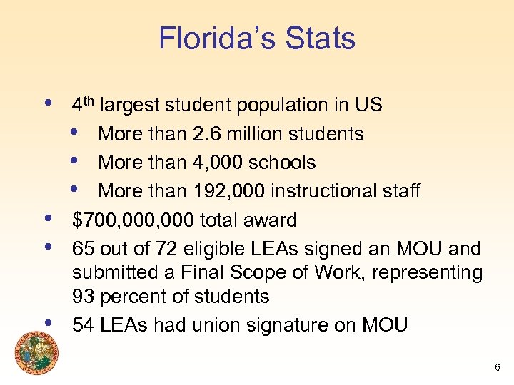 Florida’s Stats • • 4 th largest student population in US • More than