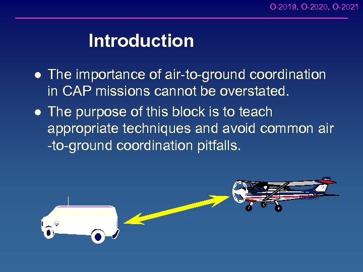 O-2019, O-2020, O-2021 Introduction l l The importance of air-to-ground coordination in CAP missions