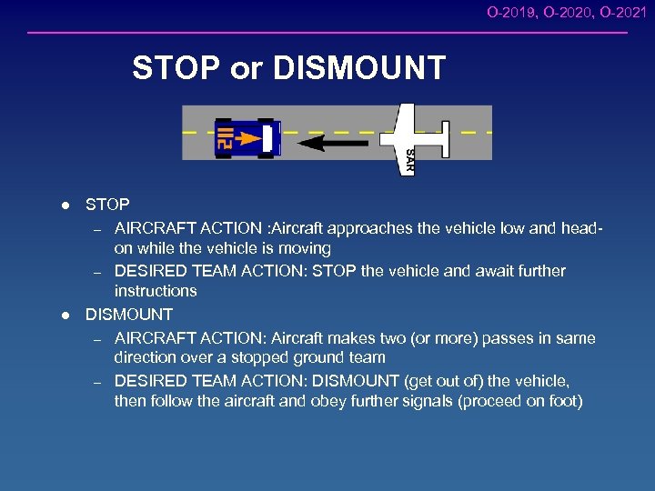 O-2019, O-2020, O-2021 STOP or DISMOUNT l l STOP – AIRCRAFT ACTION : Aircraft