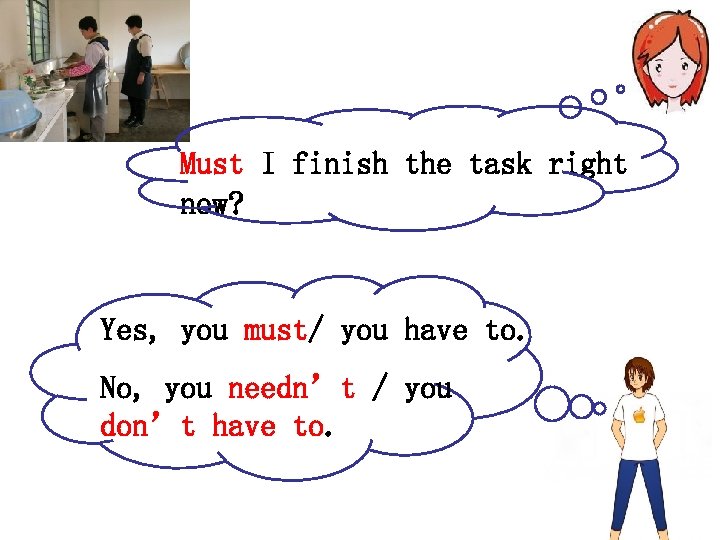Must I finish the task right now? Yes, you must/ you have to. No,