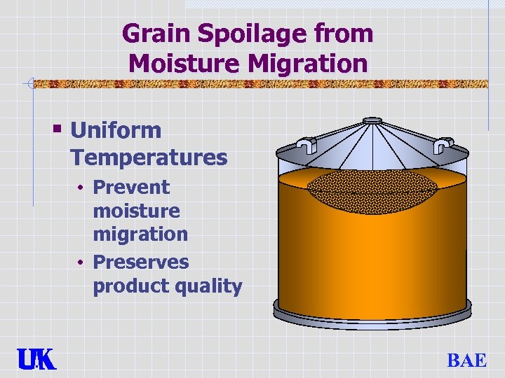 Grain Spoilage from Moisture Migration § Uniform Temperatures • Prevent moisture migration • Preserves