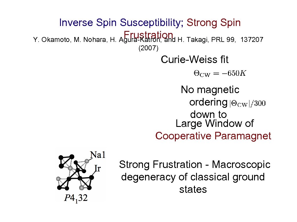 Inverse Spin Susceptibility; Strong Spin Frustration Y. Okamoto, M. Nohara, H. Agura-Katrori, and H.