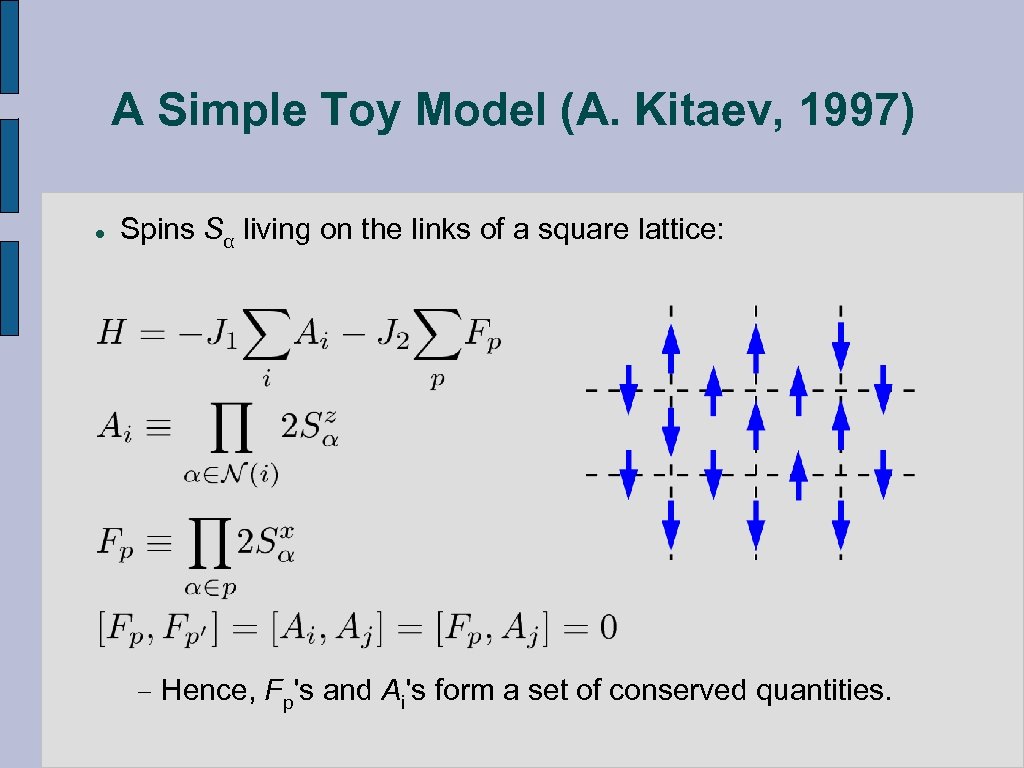 A Simple Toy Model (A. Kitaev, 1997) l Spins Sα living on the links