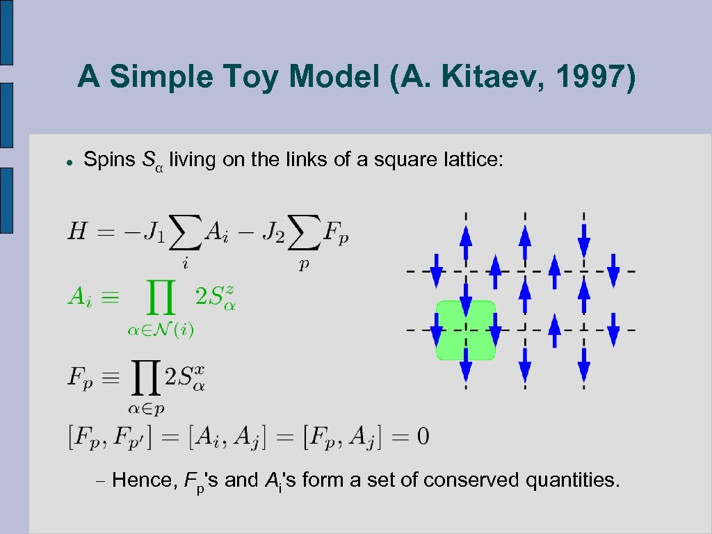 A Simple Toy Model (A. Kitaev, 1997) l Spins Sα living on the links