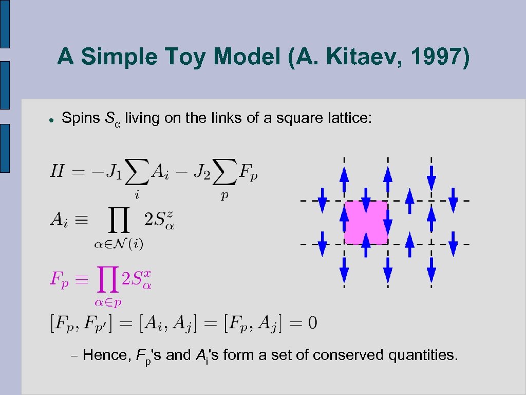 A Simple Toy Model (A. Kitaev, 1997) l Spins Sα living on the links