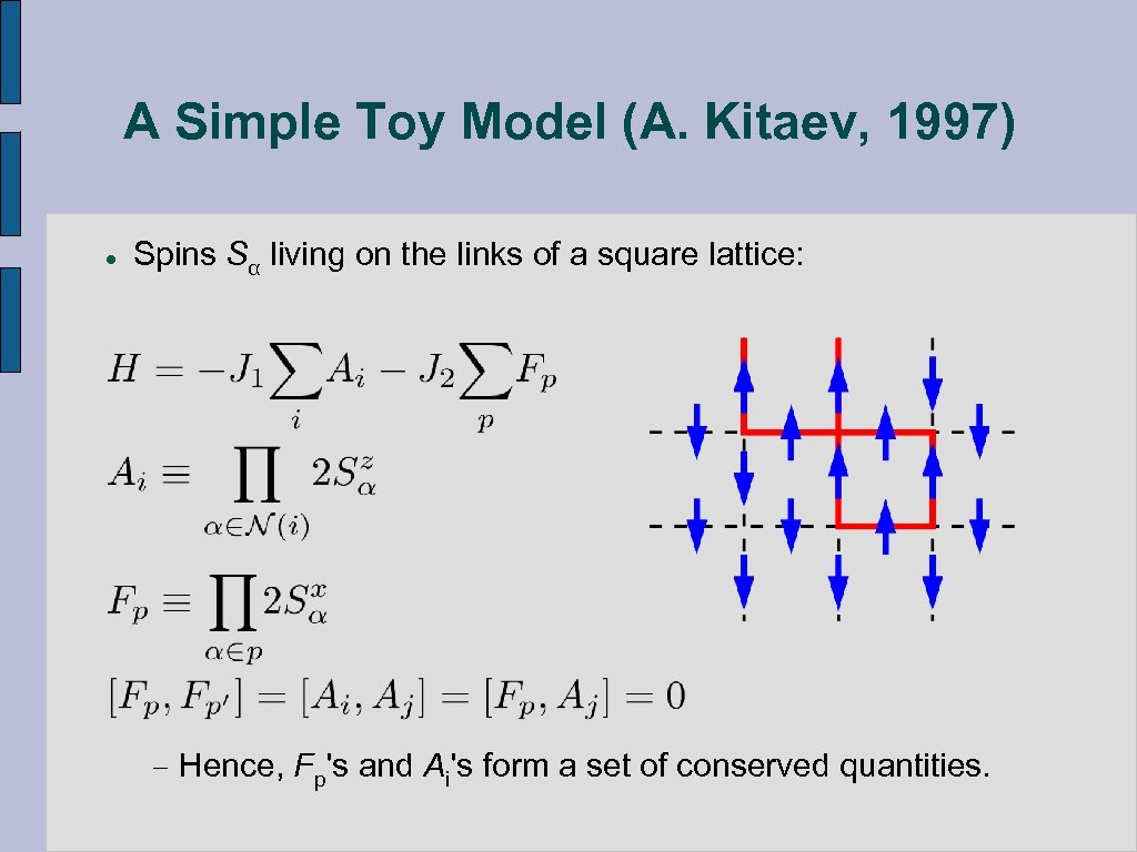 A Simple Toy Model (A. Kitaev, 1997) l Spins Sα living on the links