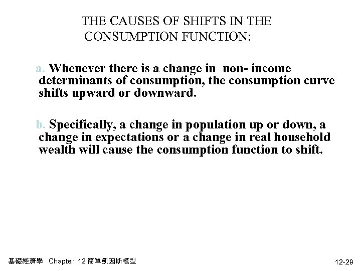 THE CAUSES OF SHIFTS IN THE CONSUMPTION FUNCTION: a. Whenever there is a change