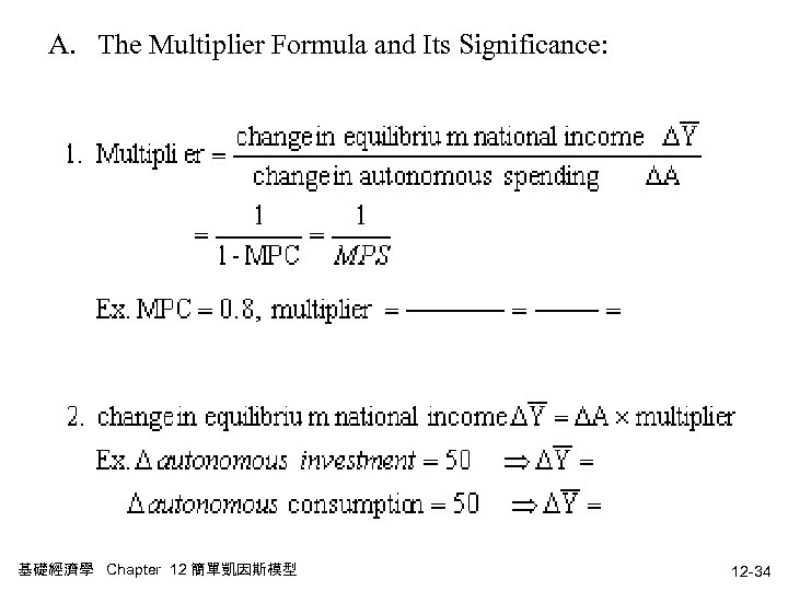 A. The Multiplier Formula and Its Significance: 基礎經濟學 Chapter 12 簡單凱因斯模型 12 -34 
