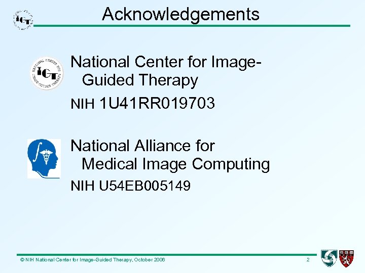 Acknowledgements National Center for Image. Guided Therapy NIH 1 U 41 RR 019703 National