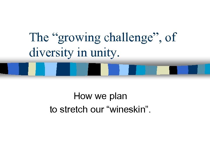 The “growing challenge”, of diversity in unity. How we plan to stretch our “wineskin”.