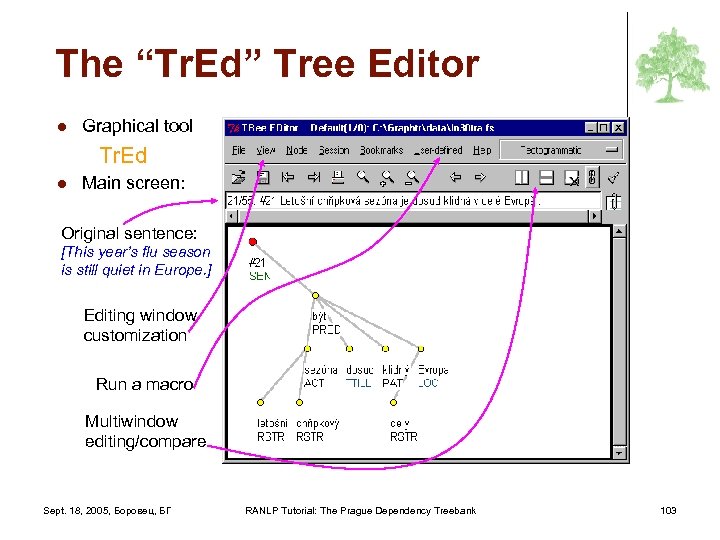 The “Tr. Ed” Tree Editor l Graphical tool Tr. Ed l Main screen: Original