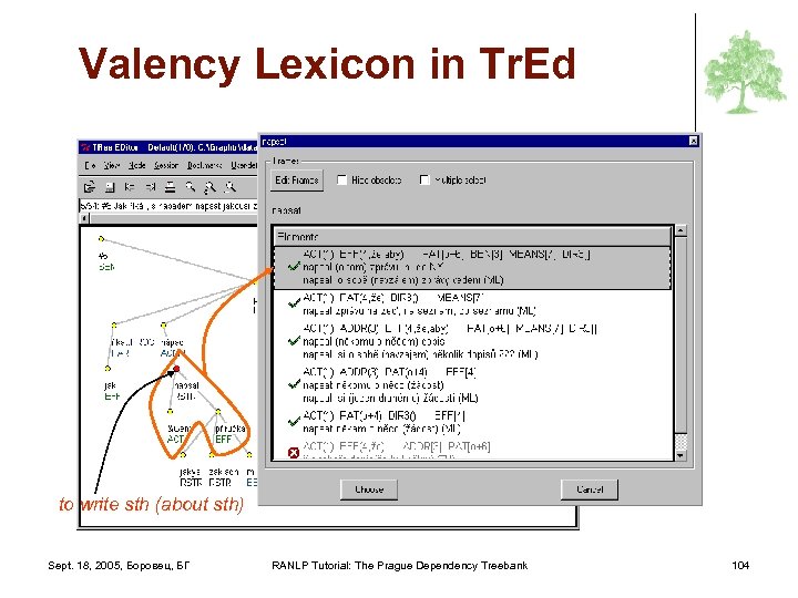 Valency Lexicon in Tr. Ed to write sth (about sth) Sept. 18, 2005, Боровец,