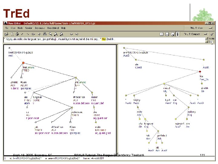 Tr. Ed Sept. 18, 2005, Боровец, БГ RANLP Tutorial: The Prague Dependency Treebank 111