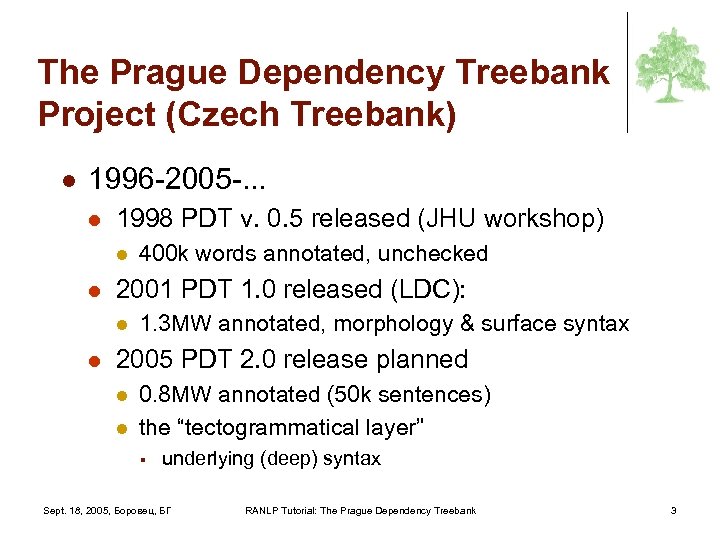 The Prague Dependency Treebank Project (Czech Treebank) l 1996 -2005 -. . . l