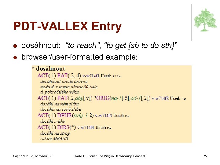 PDT-VALLEX Entry l l dosáhnout: “to reach”, “to get [sb to do sth]” browser/user-formatted