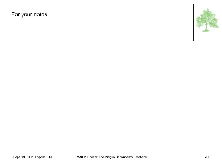 l. For your notes. . . Sept. 18, 2005, Боровец, БГ RANLP Tutorial: The