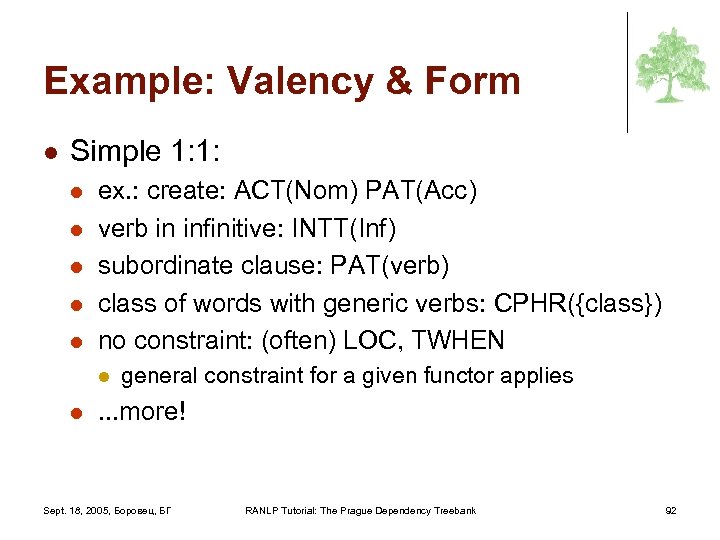 Example: Valency & Form l Simple 1: 1: l l l ex. : create: