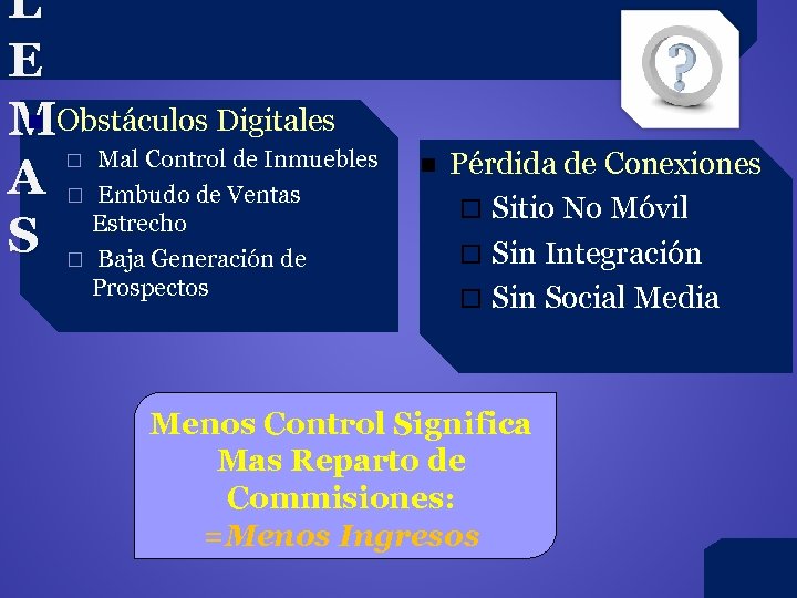 L E n MObstáculos Digitales Mal Control de Inmuebles A ¨ Embudo de Ventas