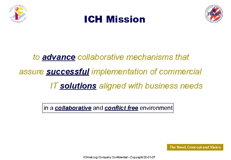 ICH Mission to advance collaborative mechanisms that assure successful implementation of commercial IT solutions