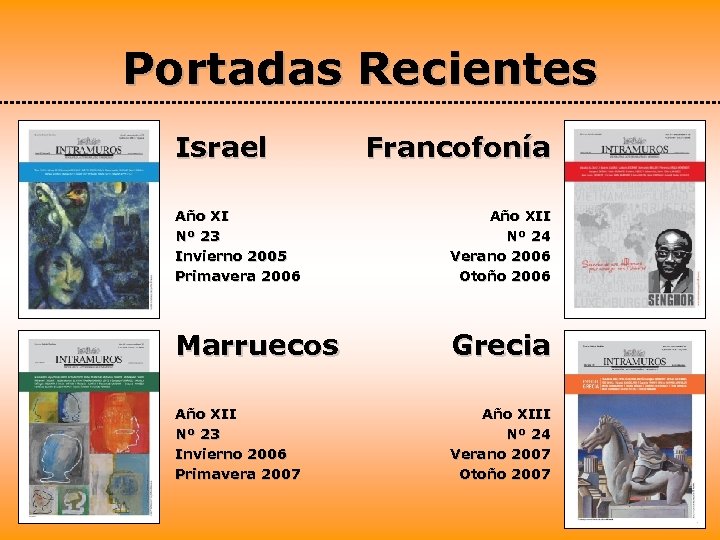 Portadas Recientes Israel Francofonía Año XI Nº 23 Invierno 2005 Primavera 2006 Año XII