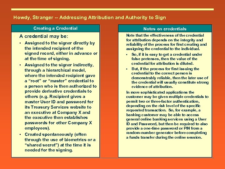 Howdy, Stranger -- Addressing Attribution and Authority to Sign Creating a Credential s A