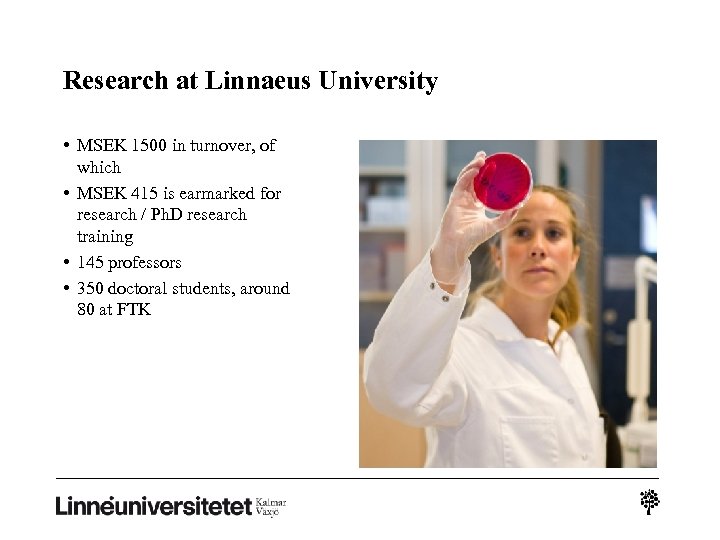 Research at Linnaeus University • MSEK 1500 in turnover, of which • MSEK 415