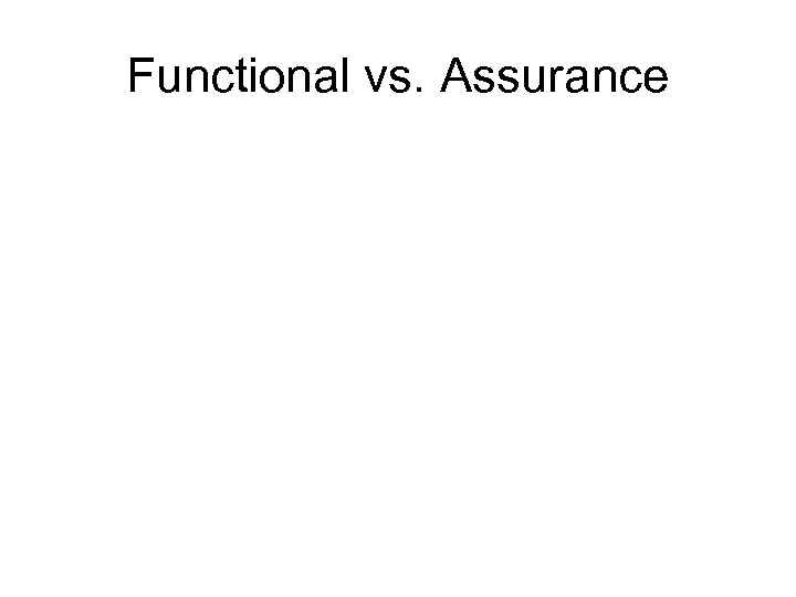 Functional vs. Assurance 