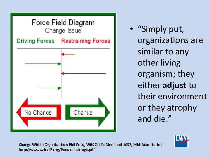  • “Simply put, organizations are similar to any other living organism; they either