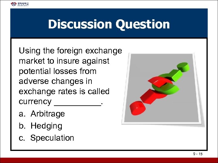 Discussion Question Using the foreign exchange market to insure against potential losses from adverse