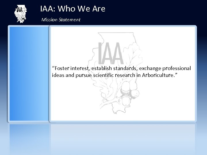 IAA: Who We Are Mission Statement “Foster interest, establish standards, exchange professional ideas and