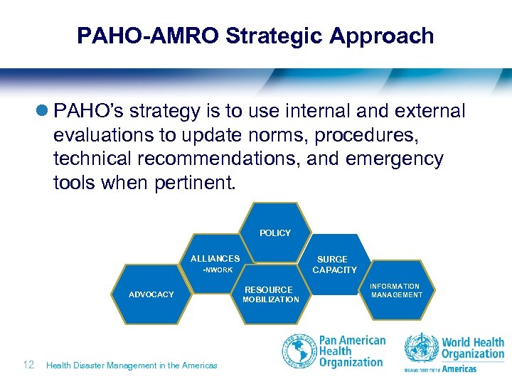 PAHO-AMRO Strategic Approach l PAHO’s strategy is to use internal and external evaluations to