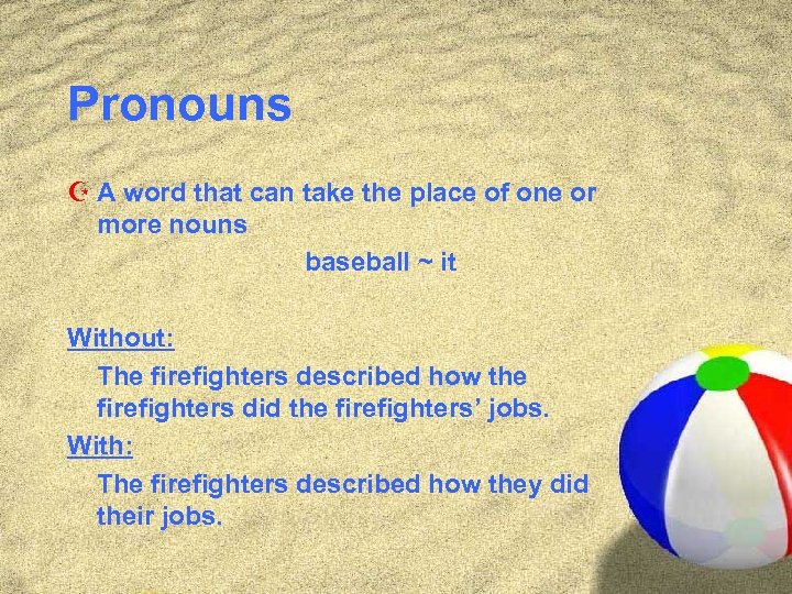 Pronouns Z A word that can take the place of one or more nouns