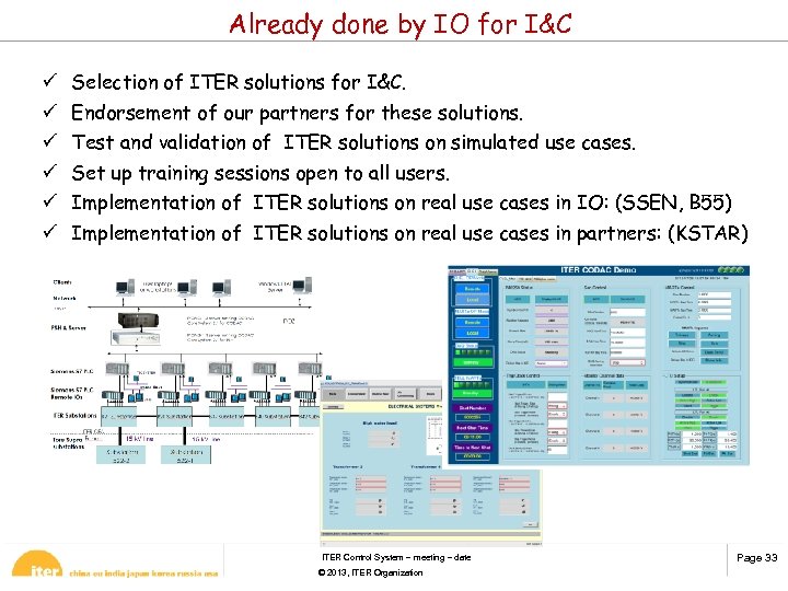 Already done by IO for I&C ü ü ü Selection of ITER solutions for