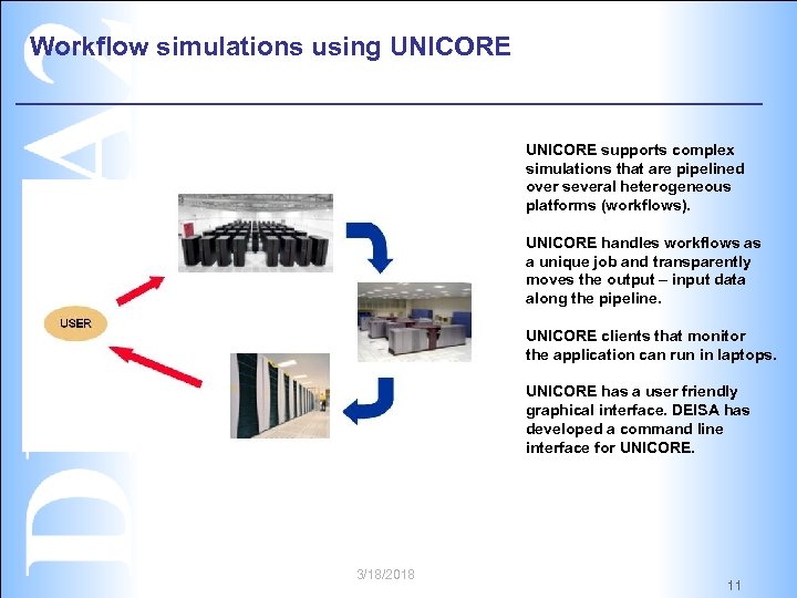 Workflow simulations using UNICORE supports complex simulations that are pipelined over several heterogeneous platforms