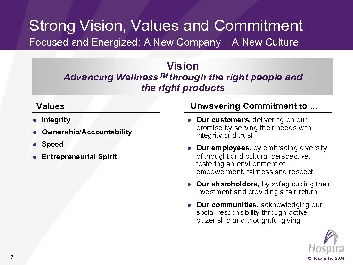 Strong Vision, Values and Commitment Focused and Energized: A New Company – A New