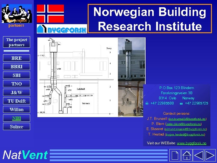 The project partners Norwegian Building Research Institute The project partners BRE BBRI SBI TNO