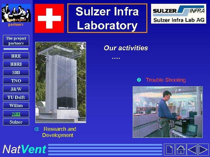 Sulzer Infra Laboratory The project partners Our activities …. BRE BBRI SBI Trouble Shooting