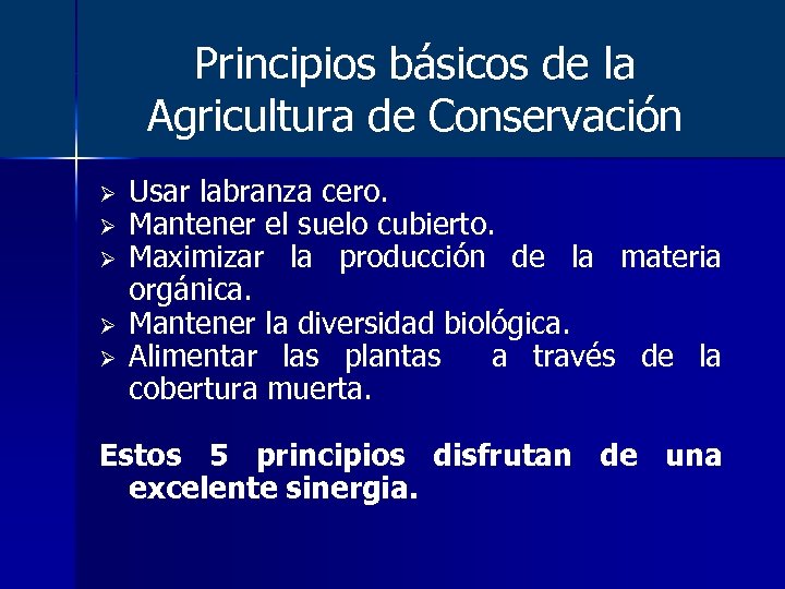 Principios básicos de la Agricultura de Conservación Ø Ø Ø Usar labranza cero. Mantener