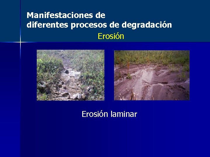 Manifestaciones de diferentes procesos de degradación Erosión laminar 