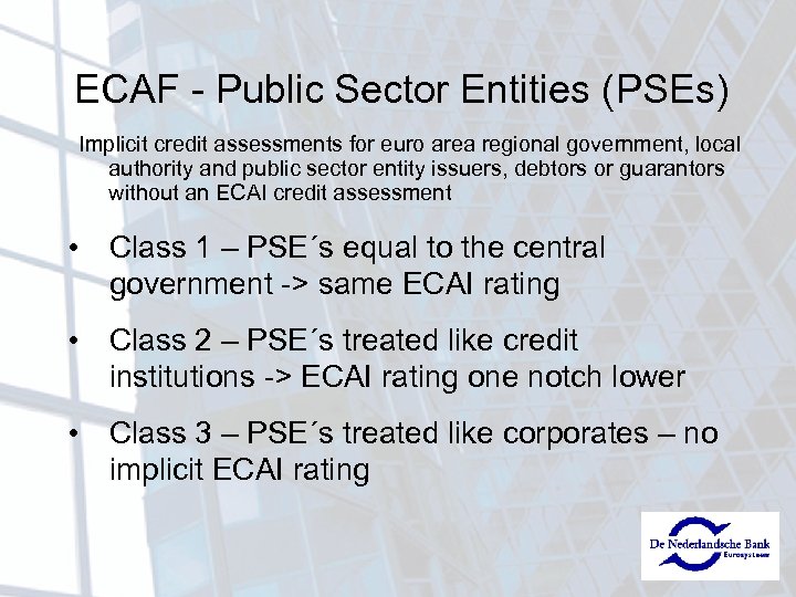 ECAF - Public Sector Entities (PSEs) Implicit credit assessments for euro area regional government,