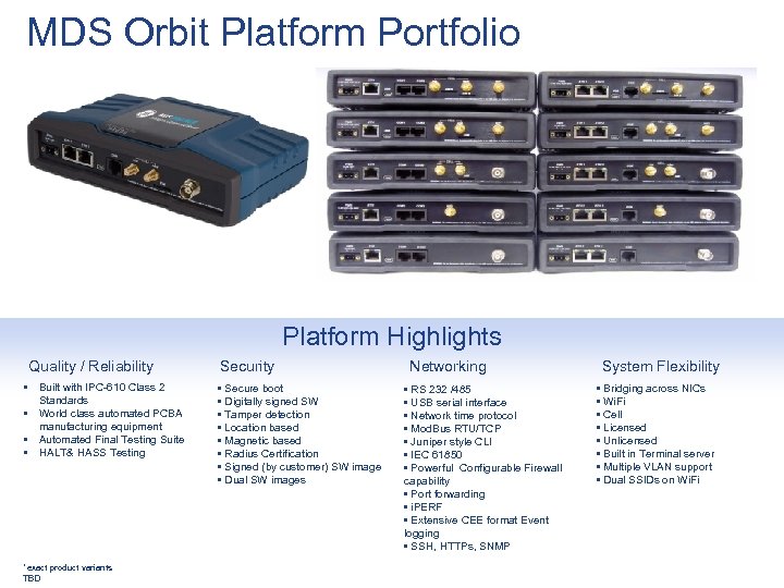 MDS Orbit Platform Portfolio Platform Highlights Quality / Reliability • Built with IPC-610 Class