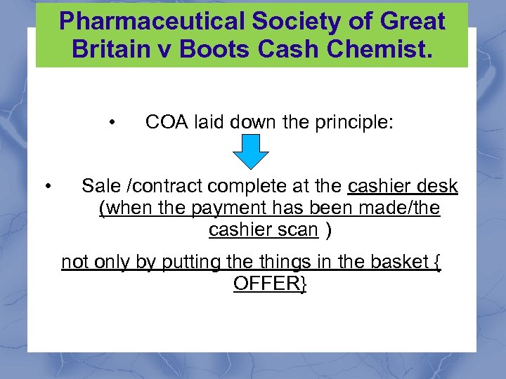 Pharmaceutical Society of Great Britain v Boots Cash Chemist. • • COA laid down