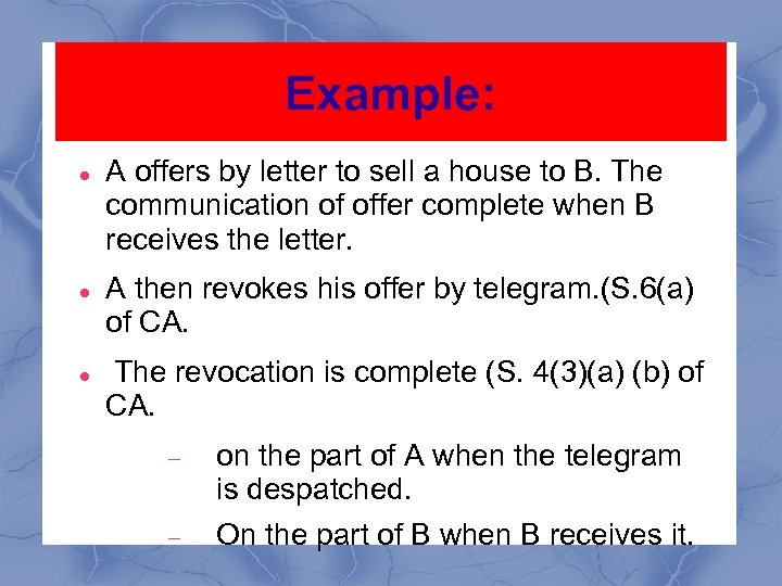 Example: A offers by letter to sell a house to B. The communication of