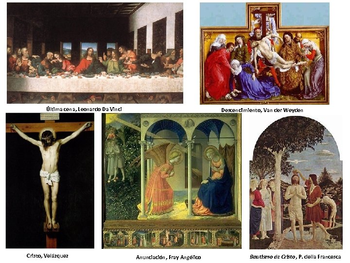 Última cena, Leonardo Da Vinci Cristo, Velázquez Descendimiento, Van der Weyden Anunciación, Fray Angélico