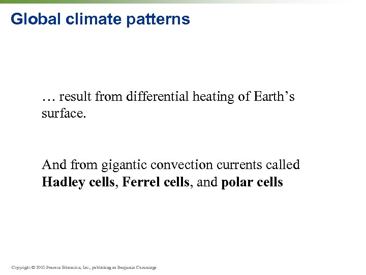 Global climate patterns … result from differential heating of Earth’s surface. And from gigantic