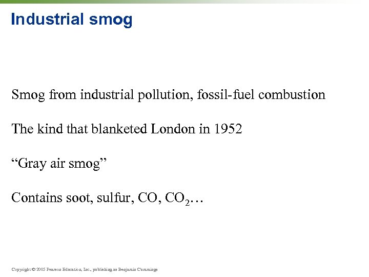 Industrial smog Smog from industrial pollution, fossil-fuel combustion The kind that blanketed London in