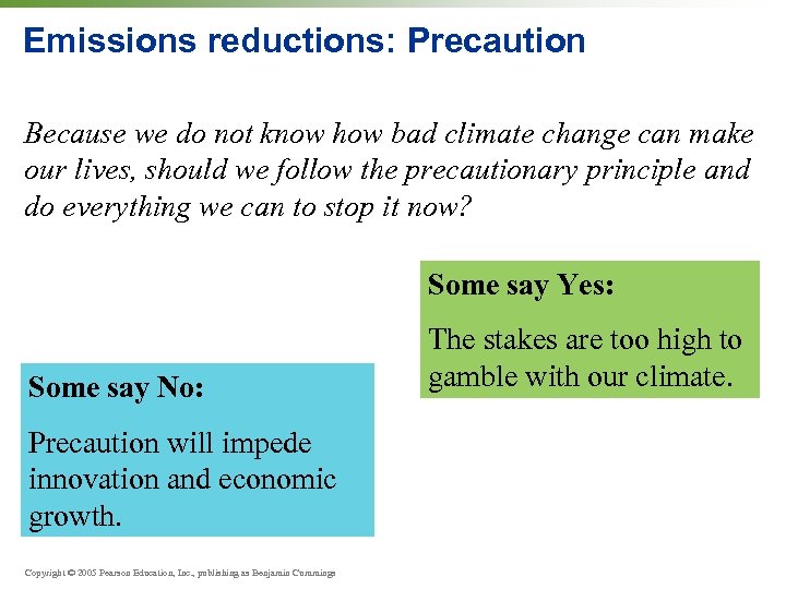 Emissions reductions: Precaution Because we do not know how bad climate change can make