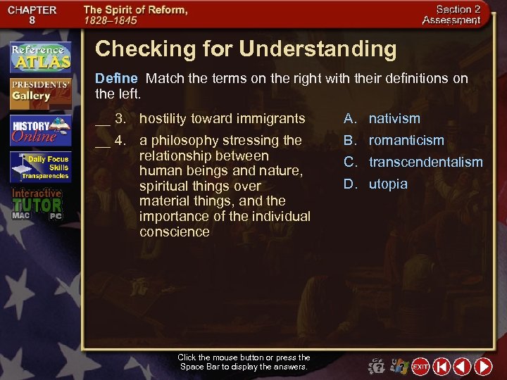 Checking for Understanding Define Match the terms on the right with their definitions on