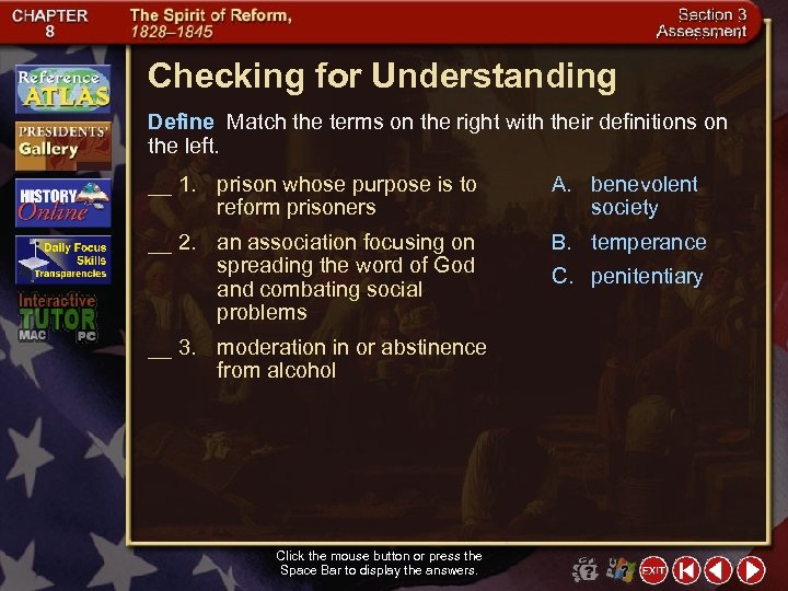 Checking for Understanding Define Match the terms on the right with their definitions on