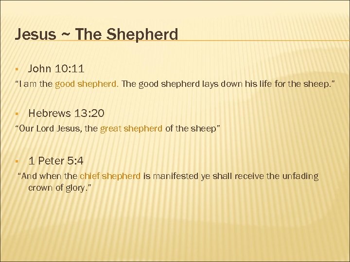 Jesus ~ The Shepherd § John 10: 11 “I am the good shepherd. The